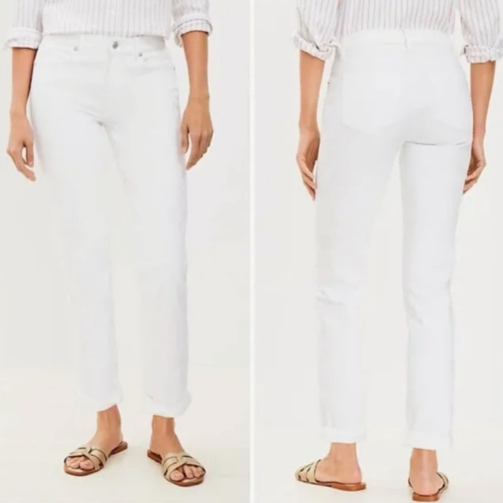 NWOT $80 LOFT The Girlfriend Mid Rise Curvy Jeans - White, Women’s Size 16/33